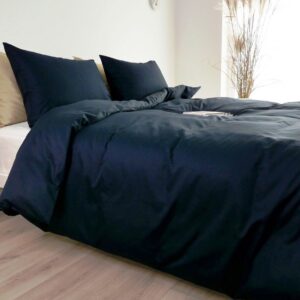 PREMIUM satino patalynės komplektas NAVY BLUE (tamsiai mėlyna), 3 dalių, 200x220 cm