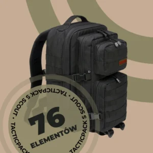 Evakuacinė kuprinė TACTICPACK S SCOUT 40 l – 72 val. pasirengimo rinkinys 76 el, juoda